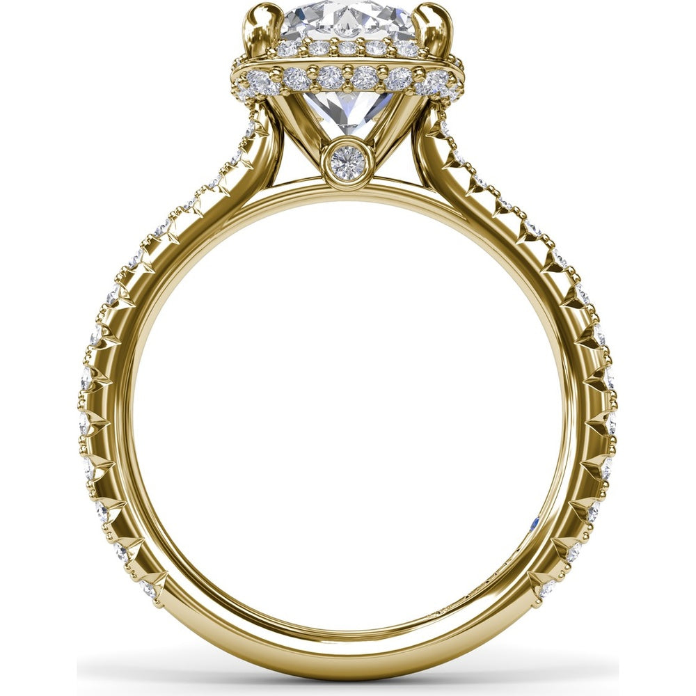 Cushion Cut Diamond Halo Engagement Ring Setting with Cathedral Setting and Pavé Band by Fana - 0.68 Carat Total Diamond Weight