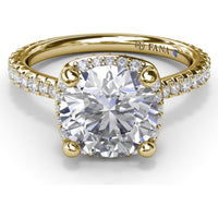 Cushion Cut Diamond Halo Engagement Ring Setting with Cathedral Setting and Pavé Band by Fana - 0.68 Carat Total Diamond Weight