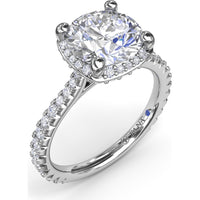 Cushion Cut Diamond Halo Engagement Ring Setting with Cathedral Setting and Pavé Band by Fana - 0.68 Carat Total Diamond Weight