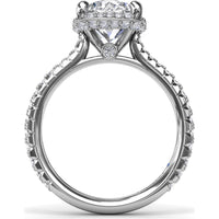 Cushion Cut Diamond Halo Engagement Ring Setting with Cathedral Setting and Pavé Band by Fana - 0.68 Carat Total Diamond Weight