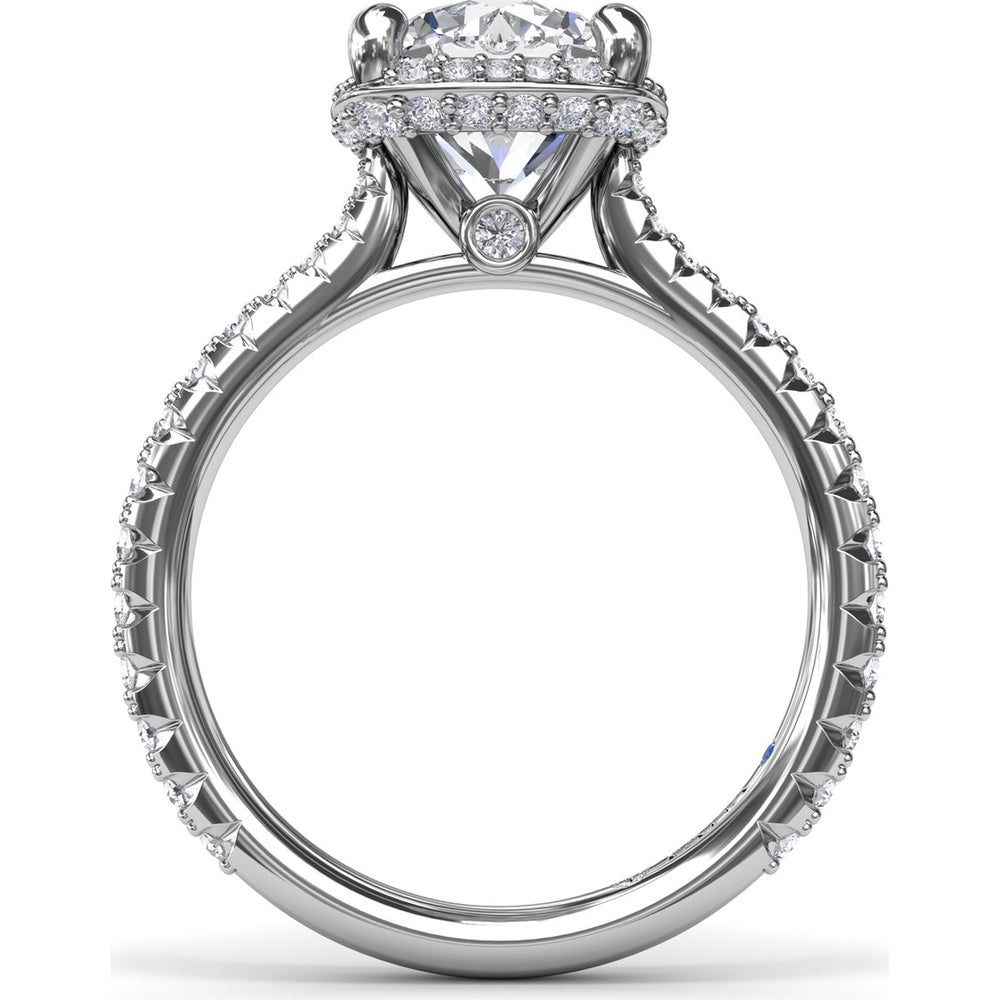Cushion Cut Diamond Halo Engagement Ring Setting with Cathedral Setting and Pavé Band by Fana - 0.68 Carat Total Diamond Weight