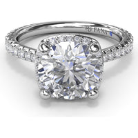 Cushion Cut Diamond Halo Engagement Ring Setting with Cathedral Setting and Pavé Band by Fana - 0.68 Carat Total Diamond Weight