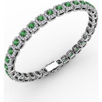 Cushion Cut Emerald and Diamond Halo Tennis Bracelet by Fana - 5.44 Carat Total Gemstone Weight