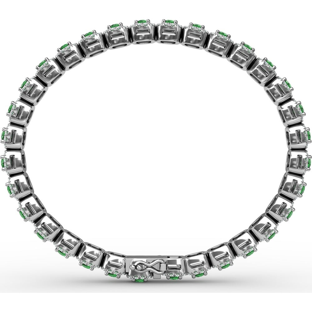 Cushion Cut Emerald and Diamond Halo Tennis Bracelet by Fana - 5.44 Carat Total Gemstone Weight