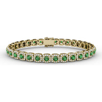 Cushion Cut Emerald and Diamond Halo Tennis Bracelet by Fana - 5.44 Carat Total Gemstone Weight