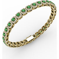 Cushion Cut Emerald and Diamond Halo Tennis Bracelet by Fana - 5.44 Carat Total Gemstone Weight
