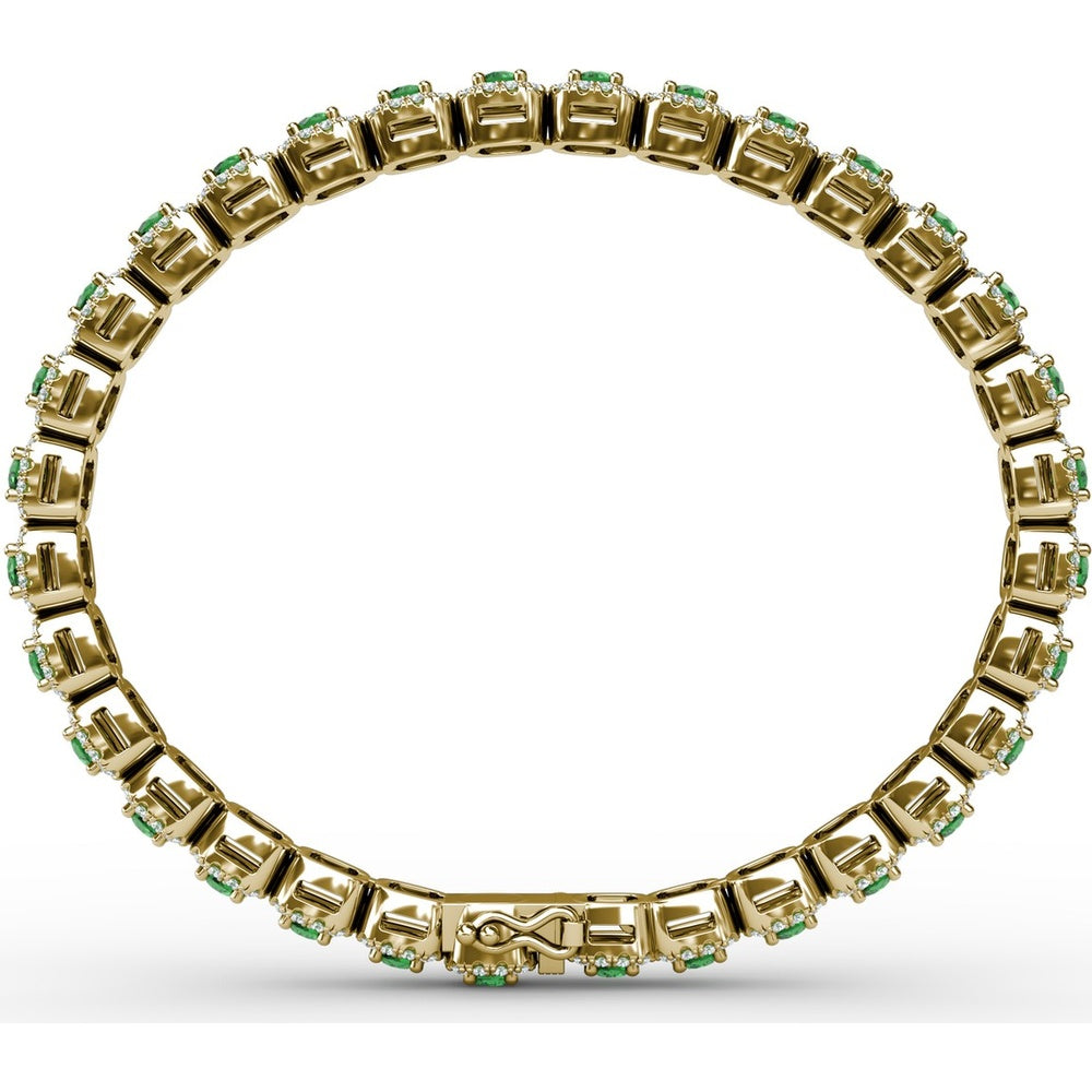 Cushion Cut Emerald and Diamond Halo Tennis Bracelet by Fana - 5.44 Carat Total Gemstone Weight