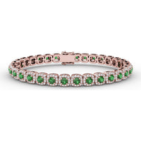 Cushion Cut Emerald and Diamond Halo Tennis Bracelet by Fana - 5.44 Carat Total Gemstone Weight