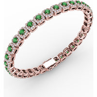 Cushion Cut Emerald and Diamond Halo Tennis Bracelet by Fana - 5.44 Carat Total Gemstone Weight
