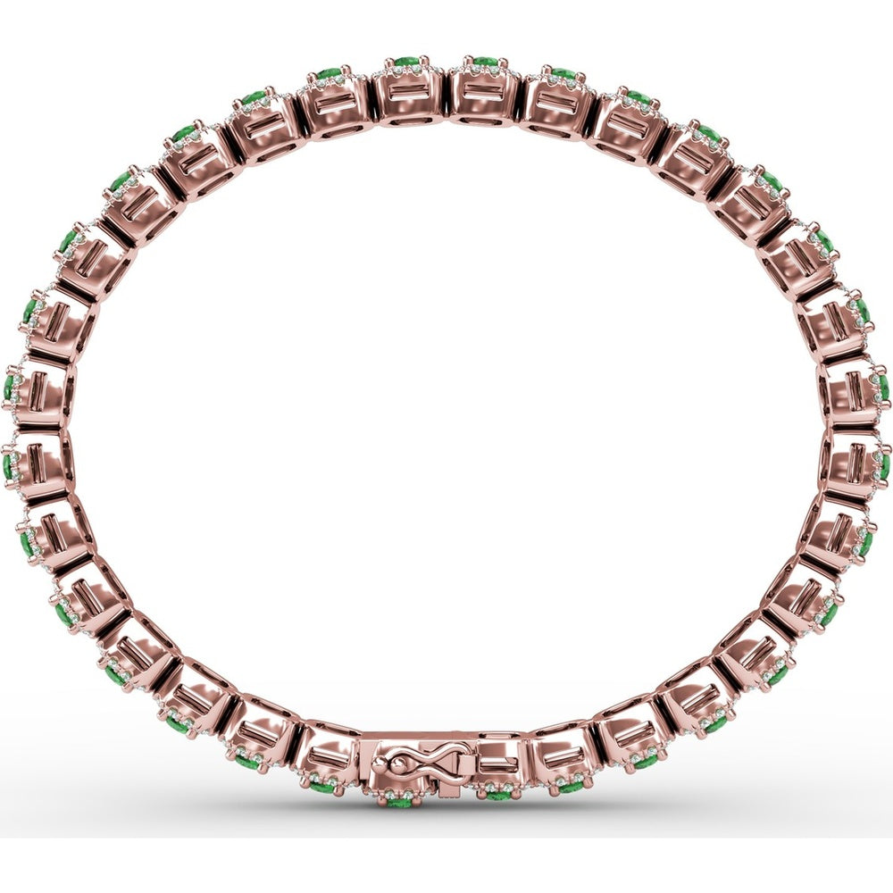 Cushion Cut Emerald and Diamond Halo Tennis Bracelet by Fana - 5.44 Carat Total Gemstone Weight