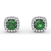 Cushion Cut Emerald Stud Earrings with Diamond Halo by Fana - 0.67 Carat Total Gemstone Weight