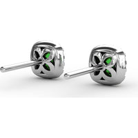 Cushion Cut Emerald Stud Earrings with Diamond Halo by Fana - 0.67 Carat Total Gemstone Weight