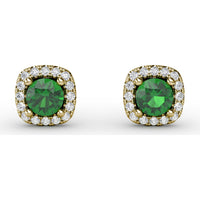 Cushion Cut Emerald Stud Earrings with Diamond Halo by Fana - 0.67 Carat Total Gemstone Weight