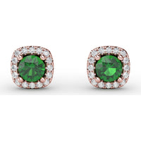Cushion Cut Emerald Stud Earrings with Diamond Halo by Fana - 0.67 Carat Total Gemstone Weight