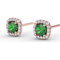 Cushion Cut Emerald Stud Earrings with Diamond Halo by Fana - 0.67 Carat Total Gemstone Weight