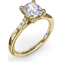 Cushion Cut Engagement Ring Setting with Pavé Diamond Accents by Fana - 0.16 Carat Total Diamond Weight