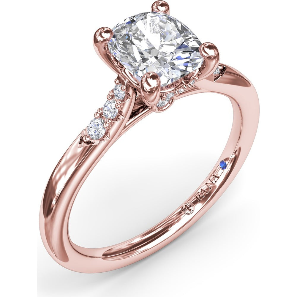 Cushion Cut Engagement Ring Setting with Pavé Diamond Accents by Fana - 0.16 Carat Total Diamond Weight