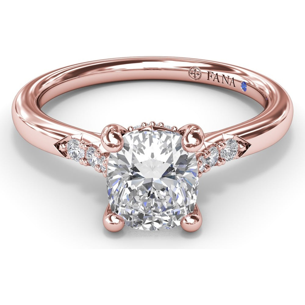 Cushion Cut Engagement Ring Setting with Pavé Diamond Accents by Fana - 0.16 Carat Total Diamond Weight