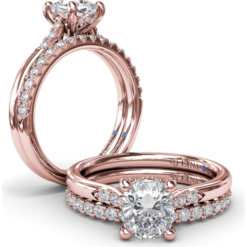 Cushion Cut Engagement Ring Setting with Pavé Diamond Accents by Fana - 0.16 Carat Total Diamond Weight