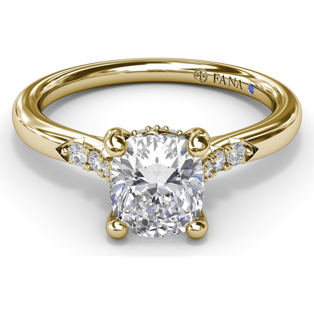 Cushion Cut Engagement Ring Setting with Pavé Diamond Accents by Fana - 0.16 Carat Total Diamond Weight