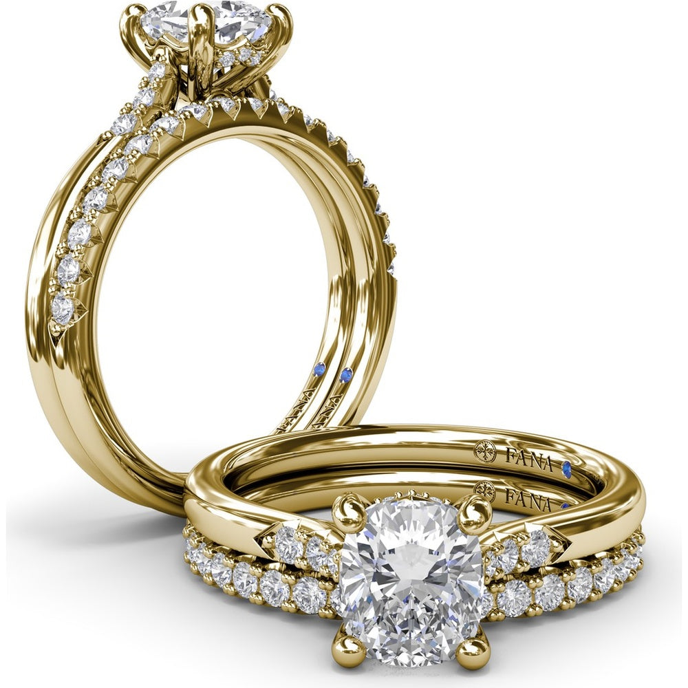 Cushion Cut Engagement Ring Setting with Pavé Diamond Accents by Fana - 0.16 Carat Total Diamond Weight