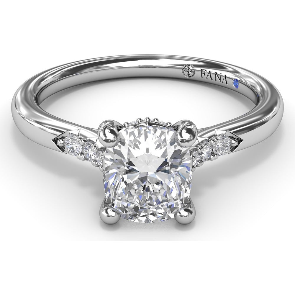 Cushion Cut Engagement Ring Setting with Pavé Diamond Accents by Fana - 0.16 Carat Total Diamond Weight