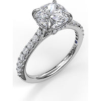 Cushion Cut Engagement Ring Setting with Pavé Diamond Shank and Hidden Halo by Fana - 0.39 Carat Total Diamond Weight