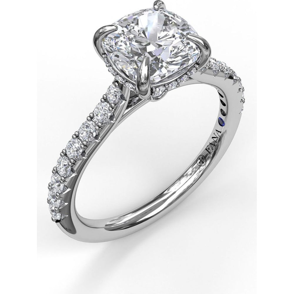 Cushion Cut Engagement Ring Setting with Pavé Diamond Shank and Hidden Halo by Fana - 0.39 Carat Total Diamond Weight