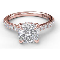 Cushion Cut Engagement Ring Setting with Pavé Diamond Shank and Hidden Halo by Fana - 0.39 Carat Total Diamond Weight