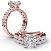 Cushion Cut Engagement Ring Setting with Pavé Diamond Shank and Hidden Halo by Fana - 0.39 Carat Total Diamond Weight
