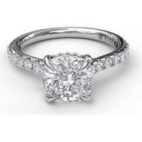 Cushion Cut Engagement Ring Setting with Pavé Diamond Shank and Hidden Halo by Fana - 0.39 Carat Total Diamond Weight