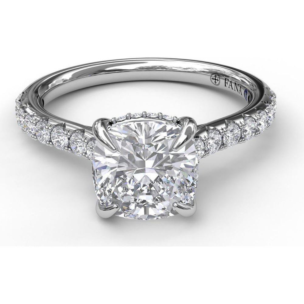 Cushion Cut Engagement Ring Setting with Pavé Diamond Shank and Hidden Halo by Fana - 0.39 Carat Total Diamond Weight
