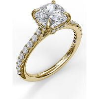 Cushion Cut Engagement Ring Setting with Pavé Diamond Shank and Hidden Halo by Fana - 0.39 Carat Total Diamond Weight