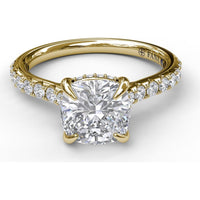 Cushion Cut Engagement Ring Setting with Pavé Diamond Shank and Hidden Halo by Fana - 0.39 Carat Total Diamond Weight