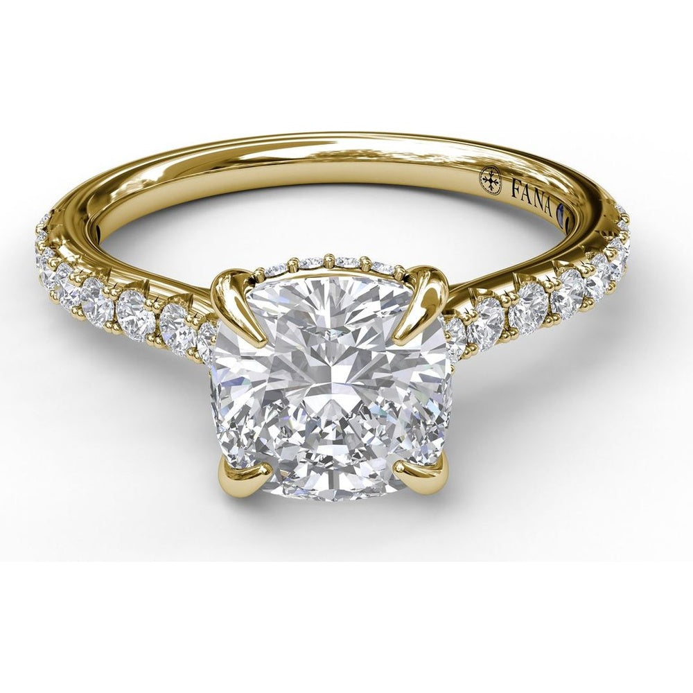 Cushion Cut Engagement Ring Setting with Pavé Diamond Shank and Hidden Halo by Fana - 0.39 Carat Total Diamond Weight