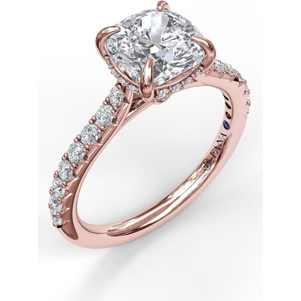 Cushion Cut Engagement Ring Setting with Pavé Diamond Shank and Hidden Halo by Fana - 0.39 Carat Total Diamond Weight