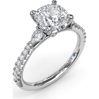 Cushion Cut Engagement Ring Setting with Pear-Shaped Diamond Accents and Pavé Band by Fana - 0.41 Carat Total Diamond Weight