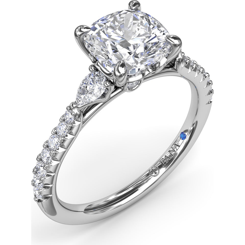 Cushion Cut Engagement Ring Setting with Pear-Shaped Diamond Accents and Pavé Band by Fana - 0.41 Carat Total Diamond Weight