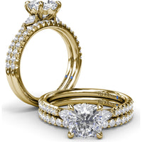 Cushion Cut Engagement Ring Setting with Pear-Shaped Diamond Accents and Pavé Band by Fana - 0.41 Carat Total Diamond Weight