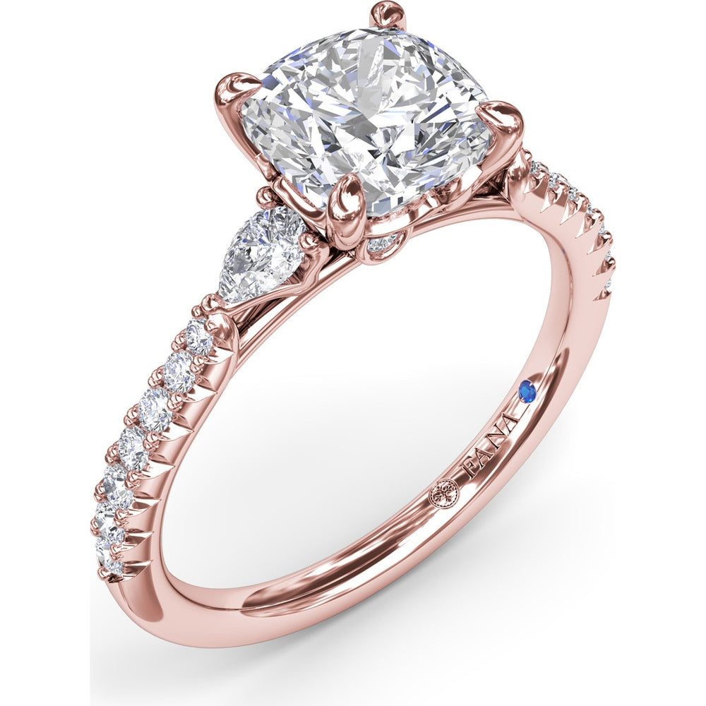Cushion Cut Engagement Ring Setting with Pear-Shaped Diamond Accents and Pavé Band by Fana - 0.41 Carat Total Diamond Weight