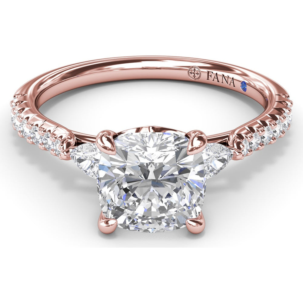 Cushion Cut Engagement Ring Setting with Pear-Shaped Diamond Accents and Pavé Band by Fana - 0.41 Carat Total Diamond Weight