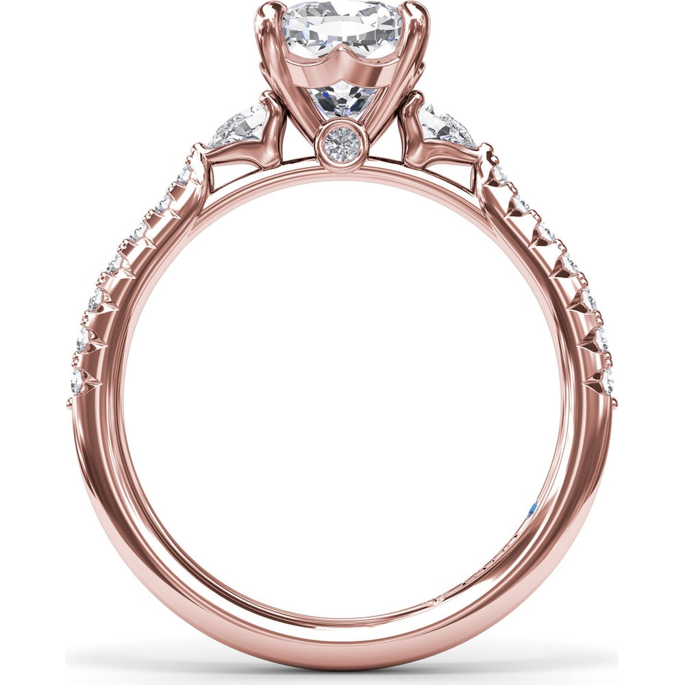 Cushion Cut Engagement Ring Setting with Pear-Shaped Diamond Accents and Pavé Band by Fana - 0.41 Carat Total Diamond Weight