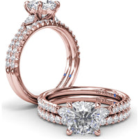 Cushion Cut Engagement Ring Setting with Pear-Shaped Diamond Accents and Pavé Band by Fana - 0.41 Carat Total Diamond Weight