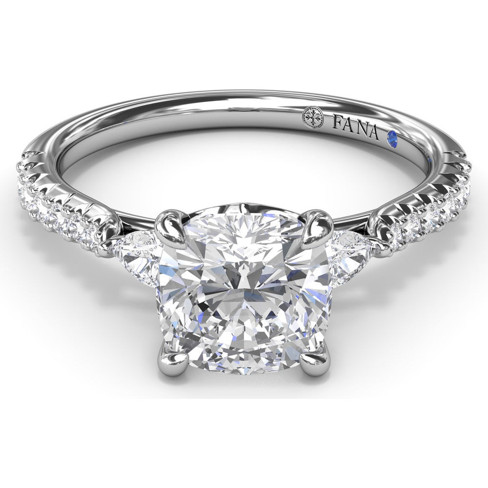 Cushion Cut Engagement Ring Setting with Pear-Shaped Diamond Accents and Pavé Band by Fana - 0.41 Carat Total Diamond Weight