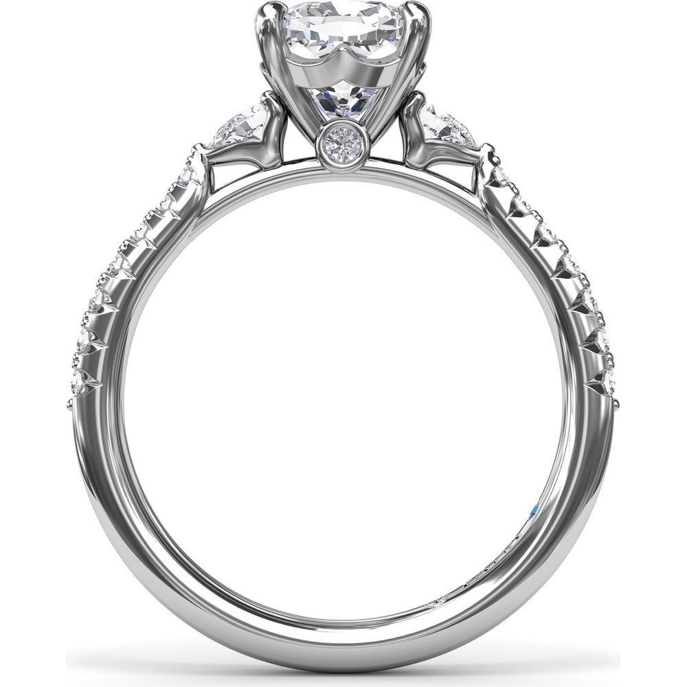 Cushion Cut Engagement Ring Setting with Pear-Shaped Diamond Accents and Pavé Band by Fana - 0.41 Carat Total Diamond Weight