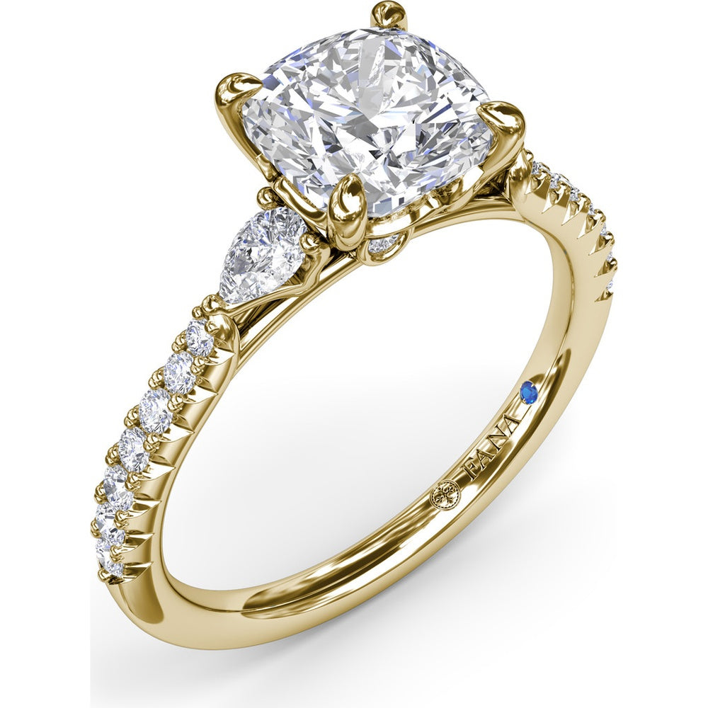 Cushion Cut Engagement Ring Setting with Pear-Shaped Diamond Accents and Pavé Band by Fana - 0.41 Carat Total Diamond Weight