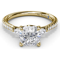 Cushion Cut Engagement Ring Setting with Pear-Shaped Diamond Accents and Pavé Band by Fana - 0.41 Carat Total Diamond Weight