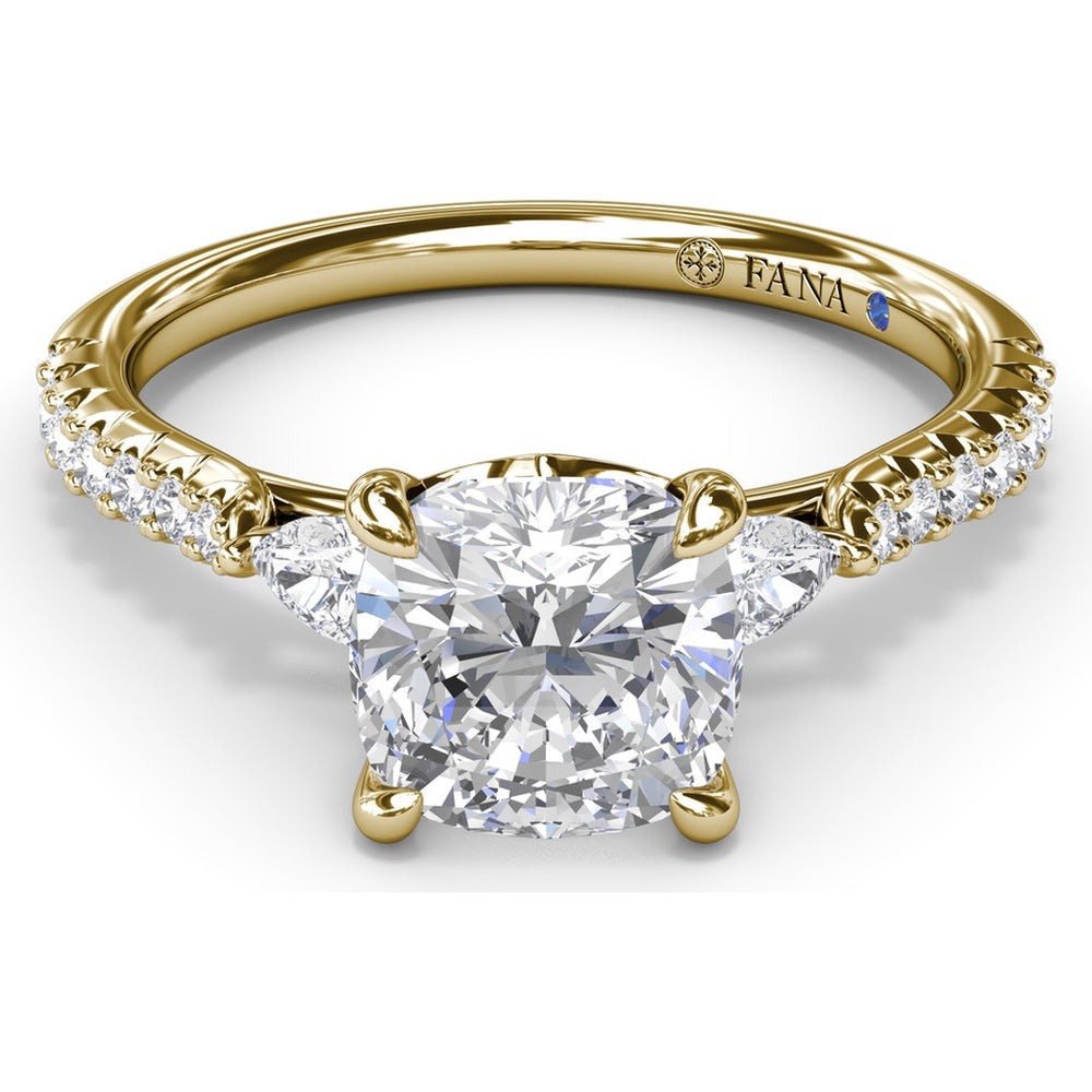 Cushion Cut Engagement Ring Setting with Pear-Shaped Diamond Accents and Pavé Band by Fana - 0.41 Carat Total Diamond Weight