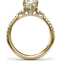 Cushion Cut Engagement Ring Setting with Pear-Shaped Diamond Accents and Pavé Band by Fana - 0.41 Carat Total Diamond Weight