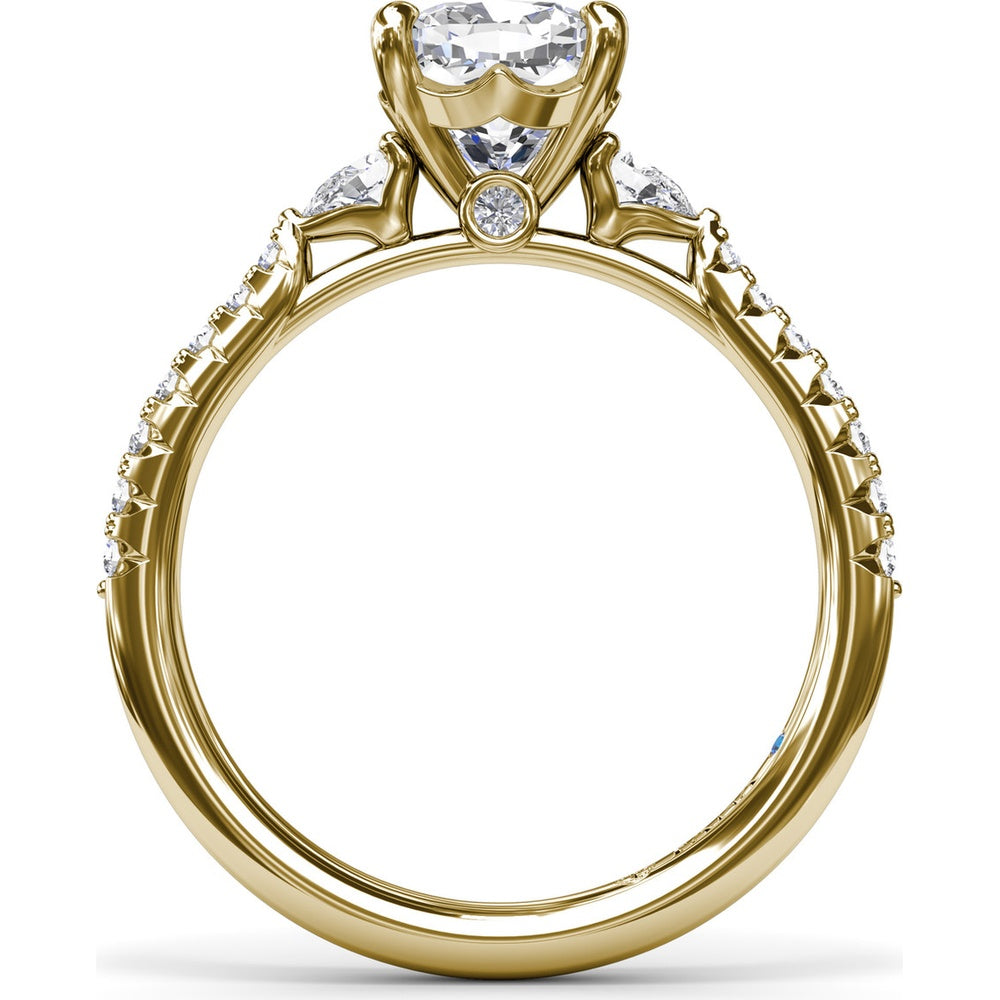 Cushion Cut Engagement Ring Setting with Pear-Shaped Diamond Accents and Pavé Band by Fana - 0.41 Carat Total Diamond Weight